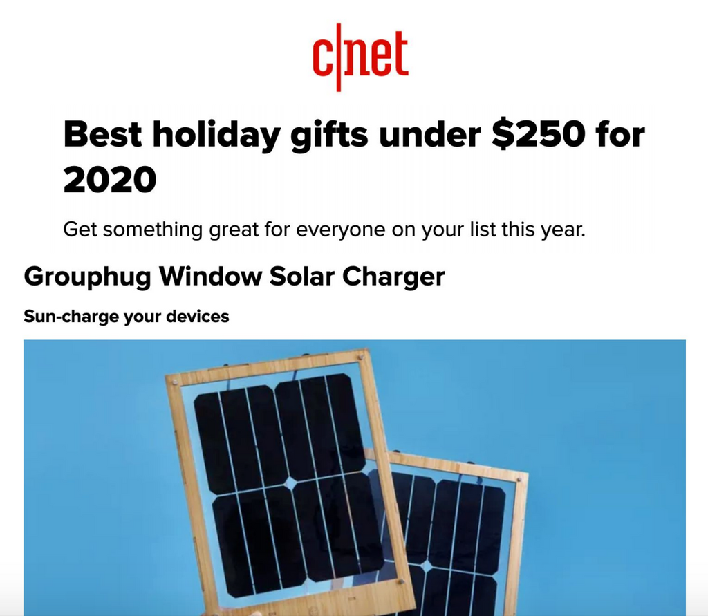 Grouphug Solar in CNET's Best Holiday Gifts Under $250